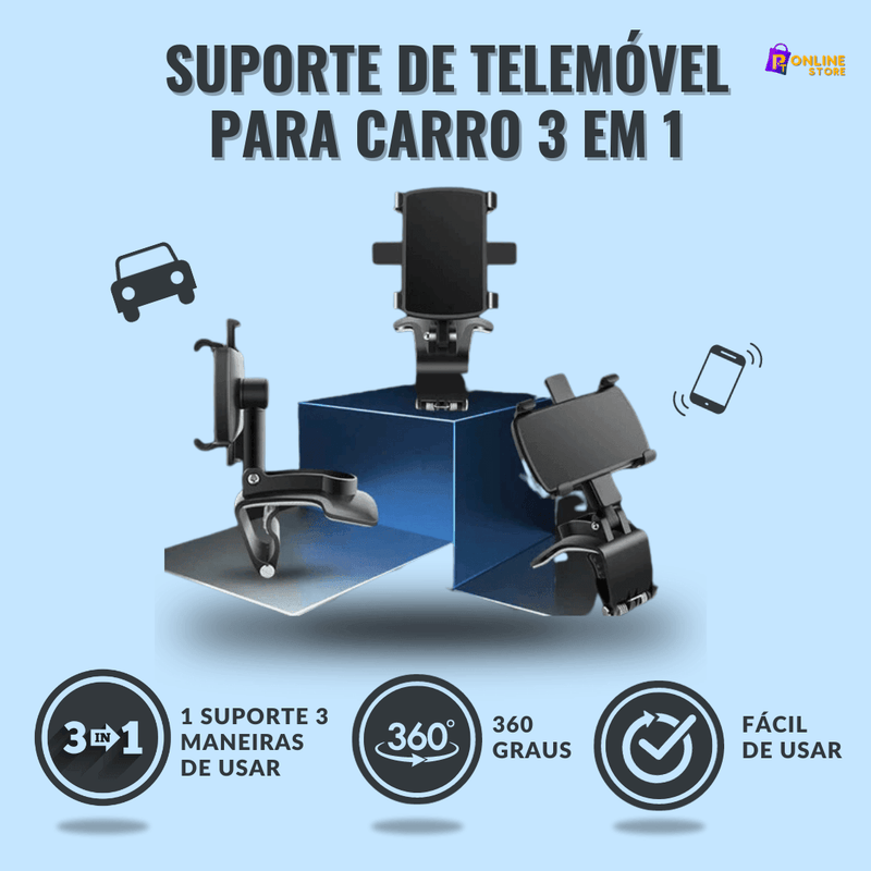 Suporte de telemóvel para carro 3 em 1 🚗📲 - 🎁 PT ONLINE STORE 